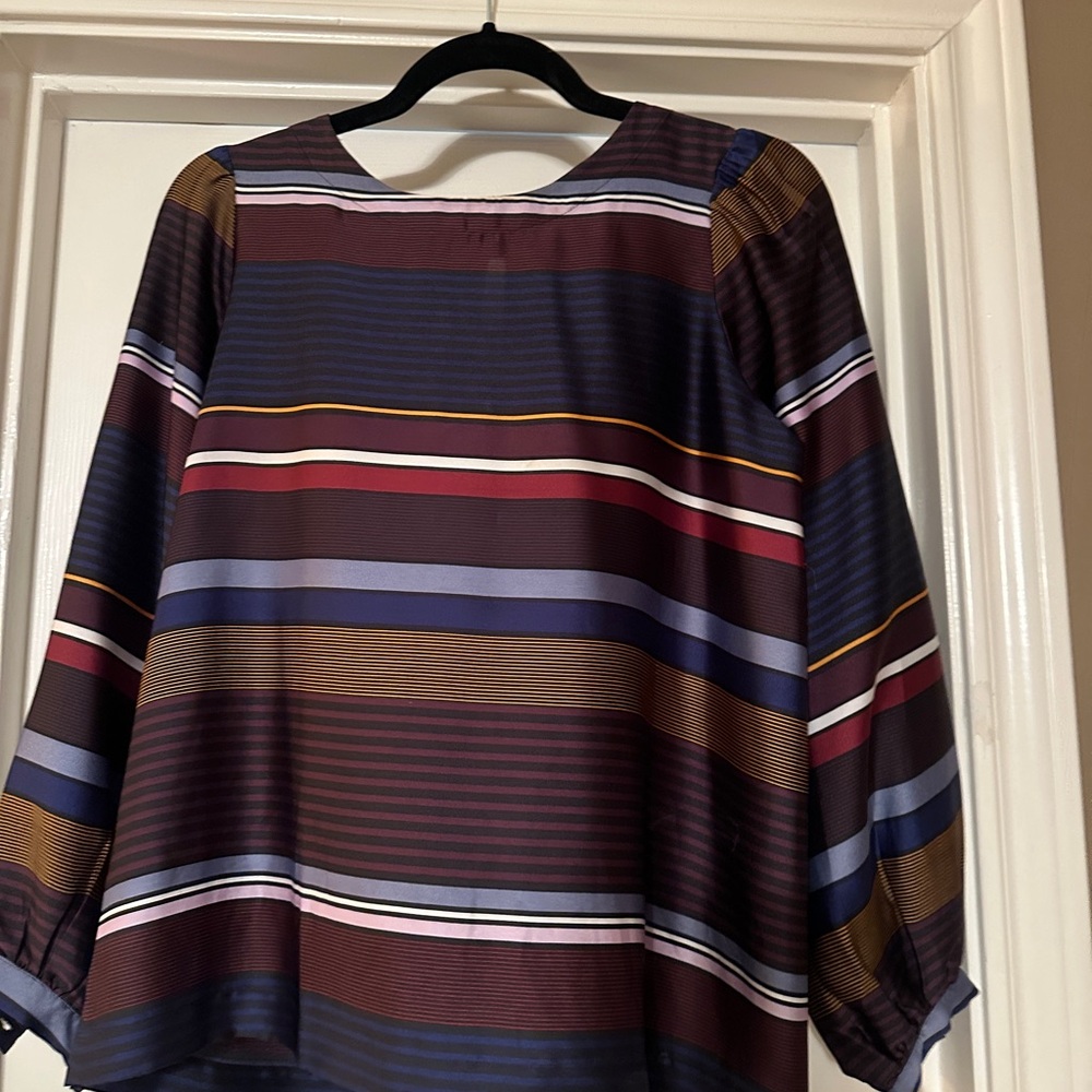 LOFT Women's Striped Blouse - Navy, Burgundy, Gold